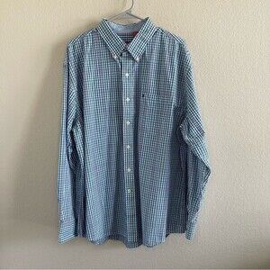 IZOD Long Sleeve Plaid Button Down Mens Shirt XL 100% Cotton